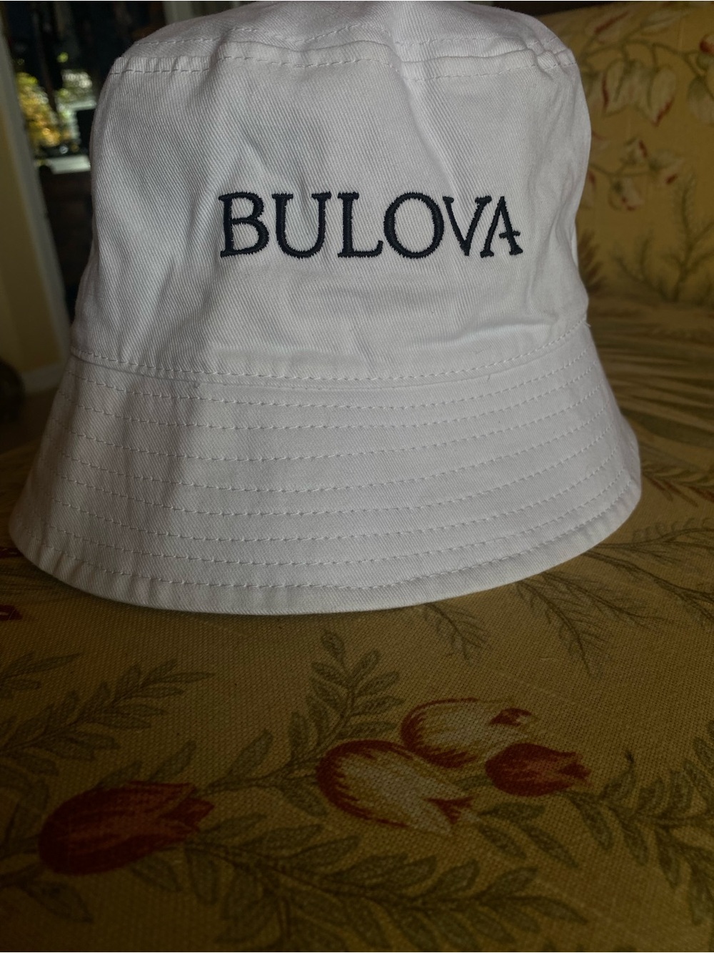 Bulova White Bucket Hat with Black Embroidery